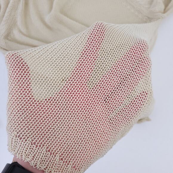 The Limited Mesh Open Knit Long Sleeve Vneck Blouse, Medium, Cream Made in Italy - Picture 4 of 4